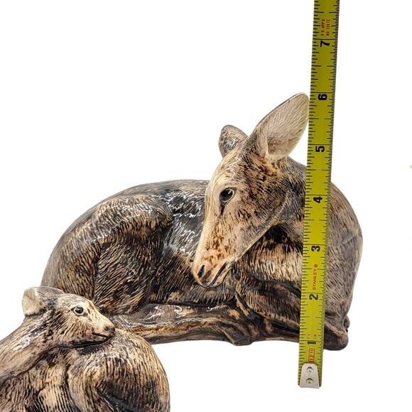 Ceramic Porcelain Mom and Baby Sitting Doe Deer and Baby Fawn Figurines - Picture 8 of 8